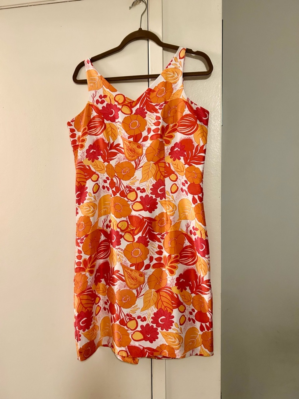Bob Mackie Vibrant FloralSilk  Midi Dress in Orange & Red